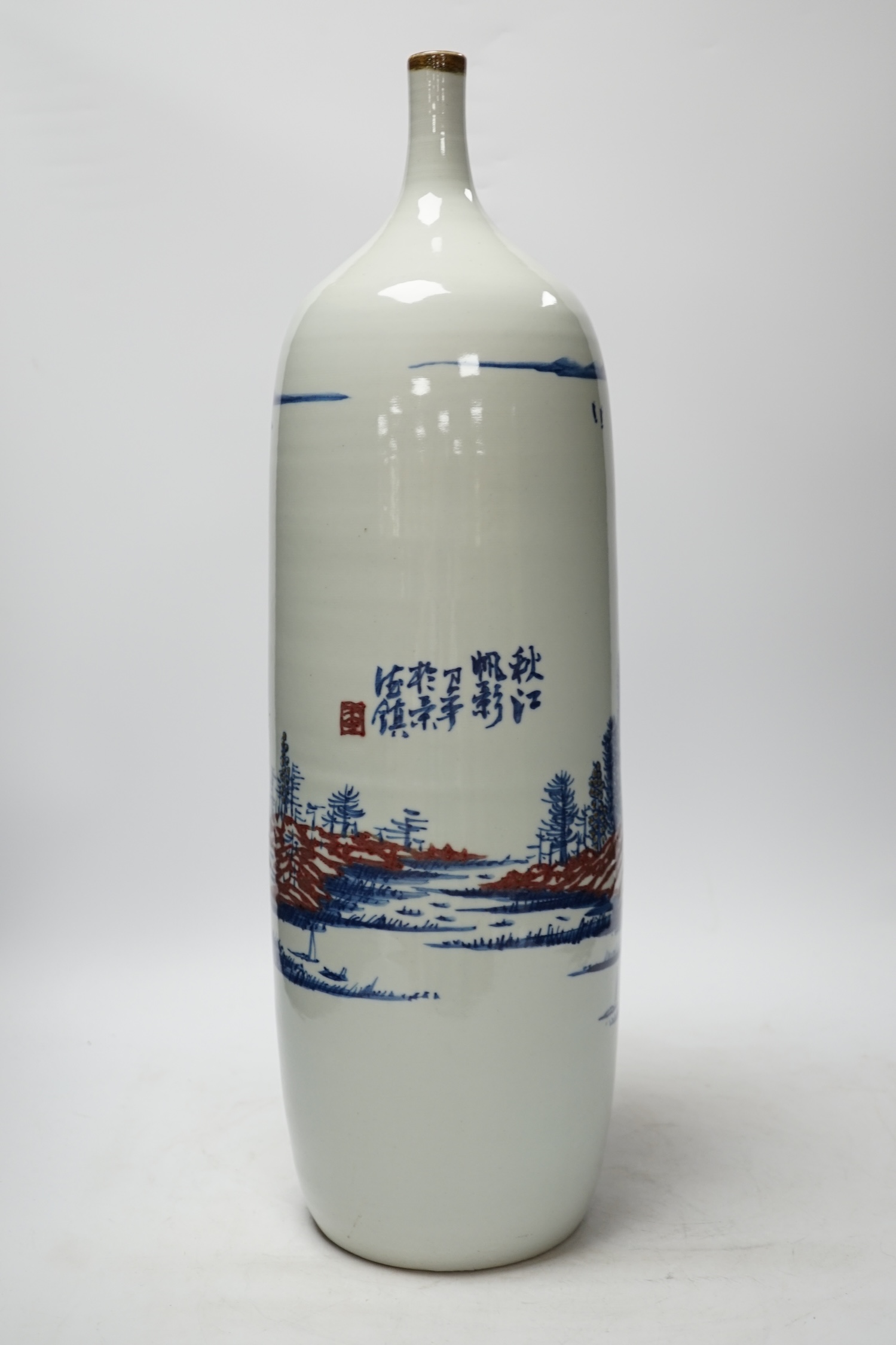 A Chinese tall porcelain bottle vase, inscribed with the artist’s name Lee Wei Ping, c.2005, 55cm high